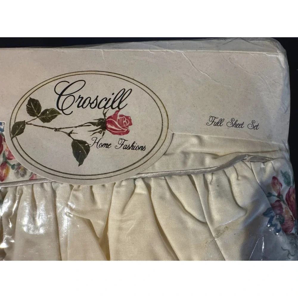 Vintage Croscill English Garden Full Sheet Set NOS Floral Ruffled Scalloped USA